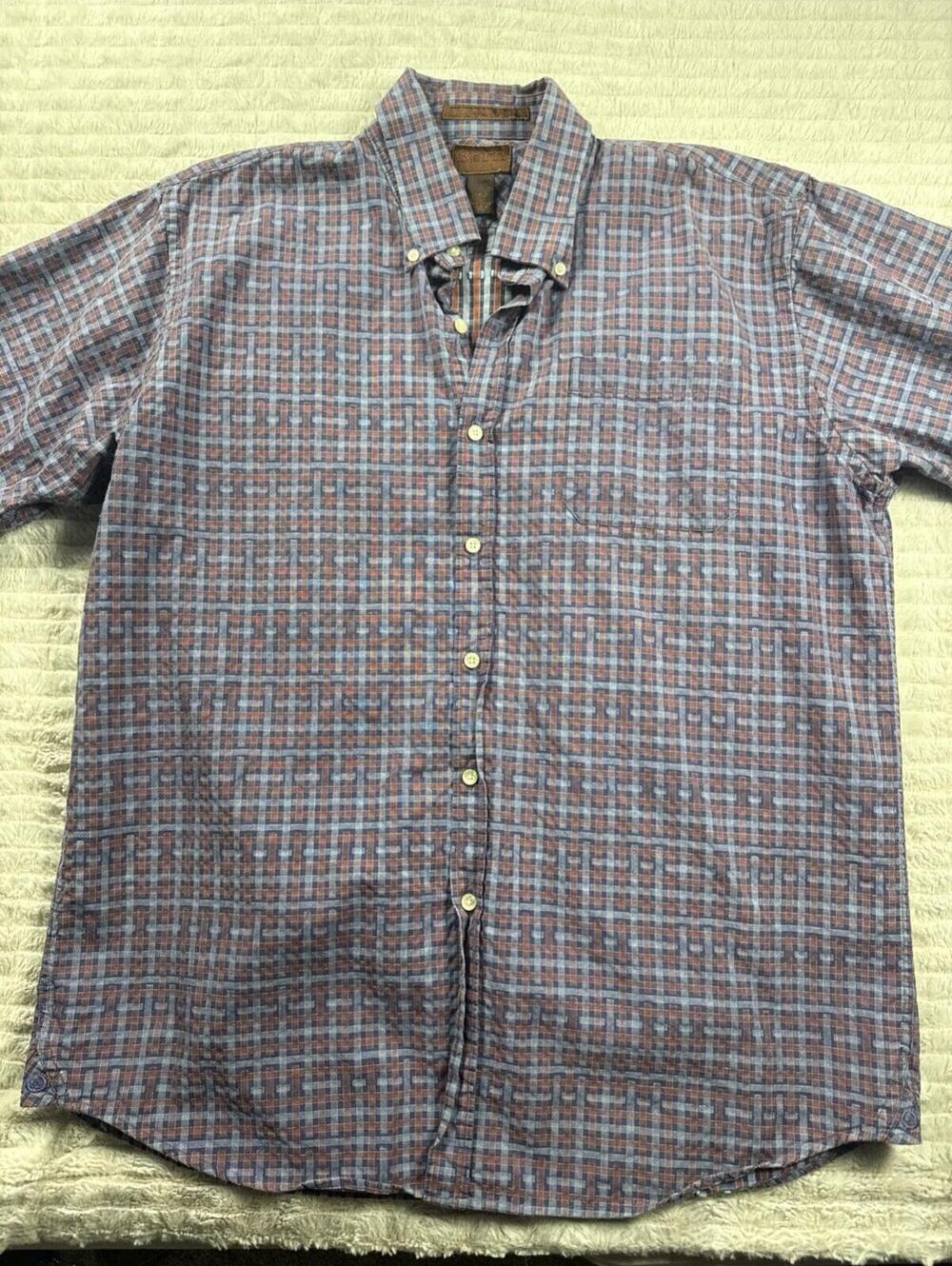 Born 100% Cotton Plaid Short‎ Sleeve Button Down Shirt (Men's XL) Blue